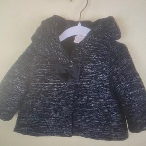 Children's Hooded Knit-Effect Coat with Bow - Navy